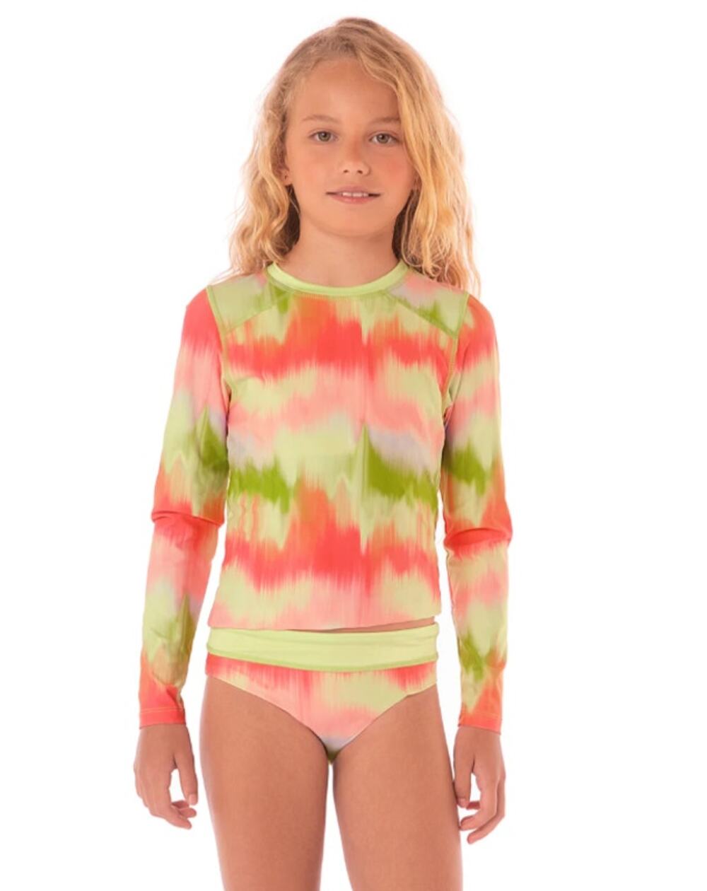 MAAJI Girl's Odyssey Rashguard Swimsuit Set Size 14 Green Pink Long Sleeve NWT